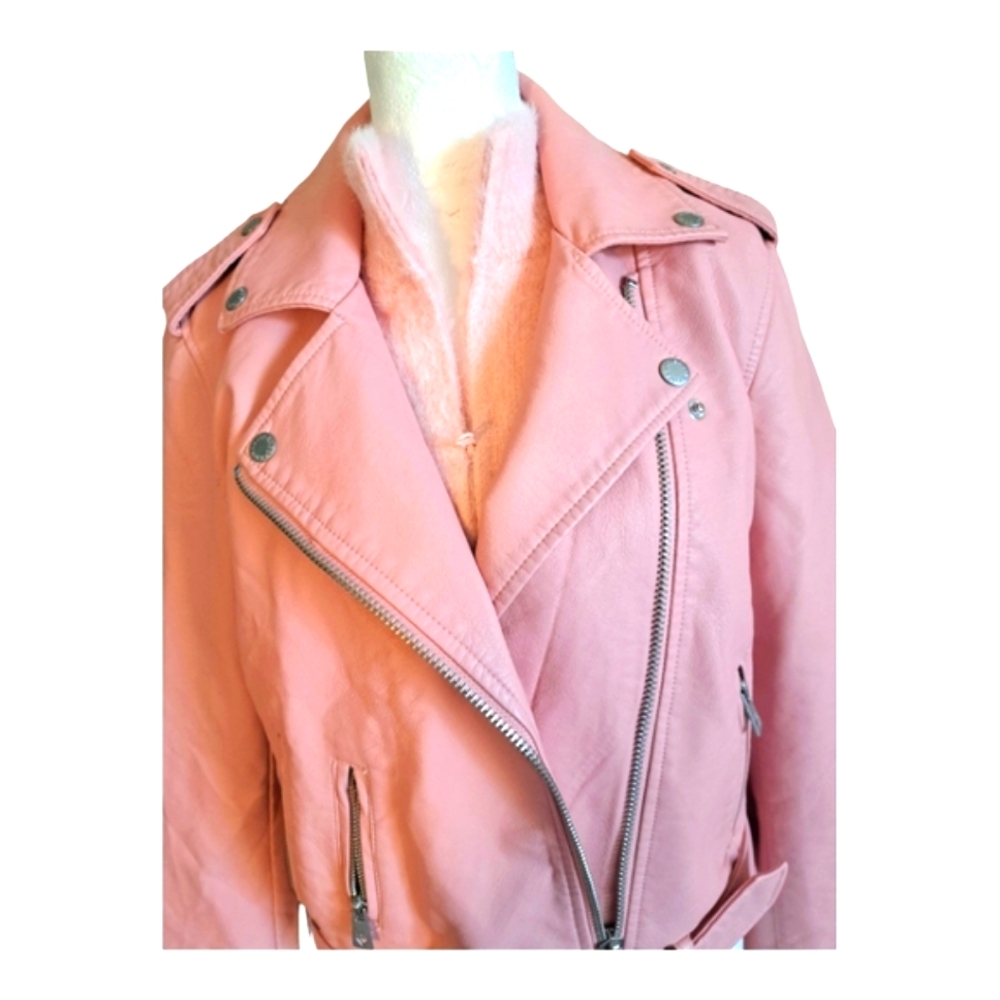 2 for 1 🎀🎀🎀BABY PINK FAUX LEATHER AND PINK ZIP UP CARDI COMBO! 🎀🎀🎀🎀 Sz SM - Picture 6 of 9